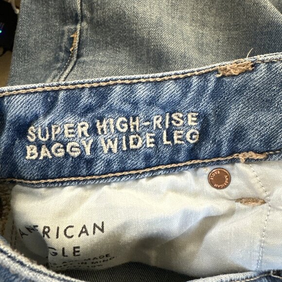 American Eagle Jeans Womens 4 Super High-Rise Baggy Wide Leg Blue Denim Stretch - Picture 9 of 13